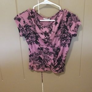 Pink rose tie front crop top
